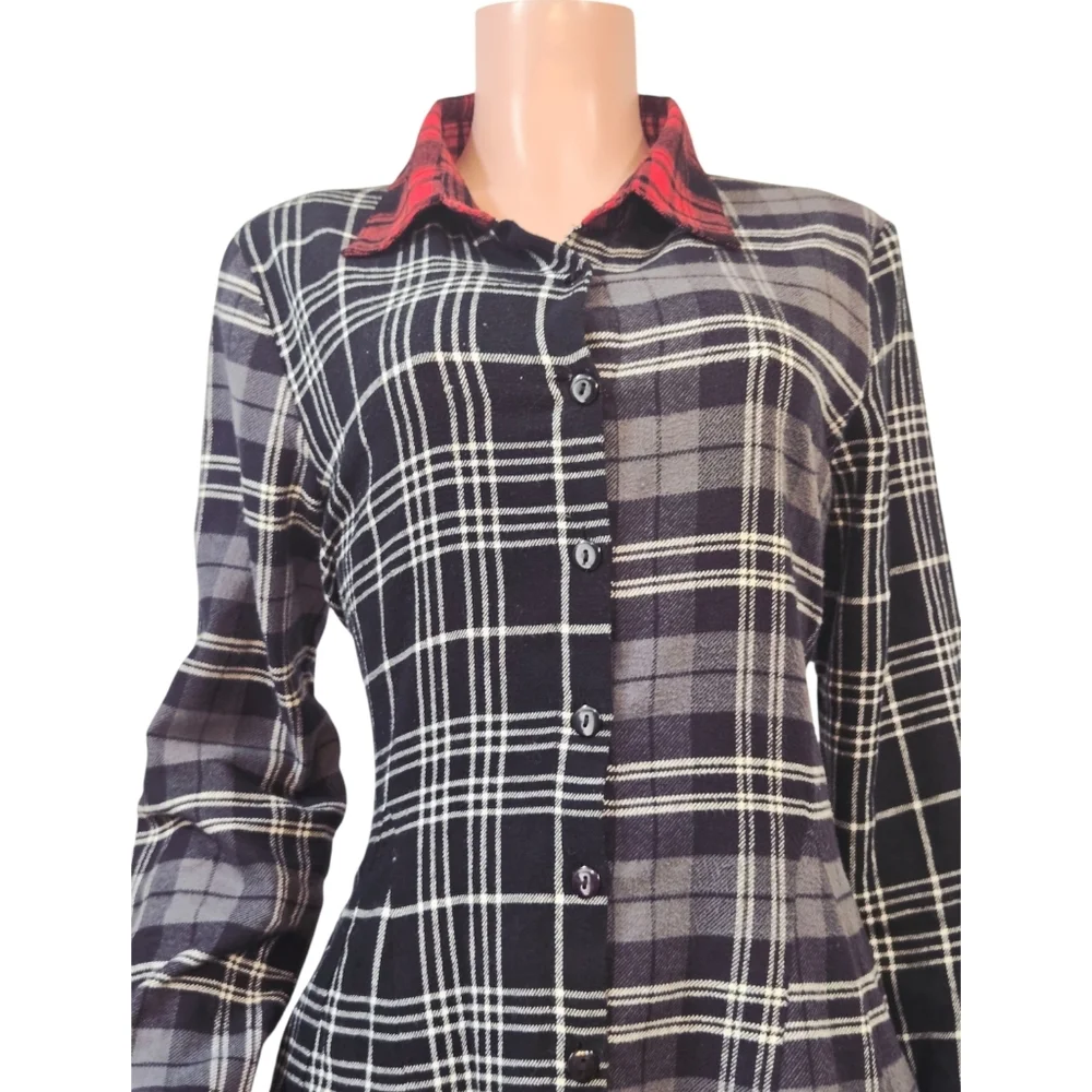 Tulip Janet Plaid Blue 100% Cotton Shirt/Dress Size M - Picture 3 of 12